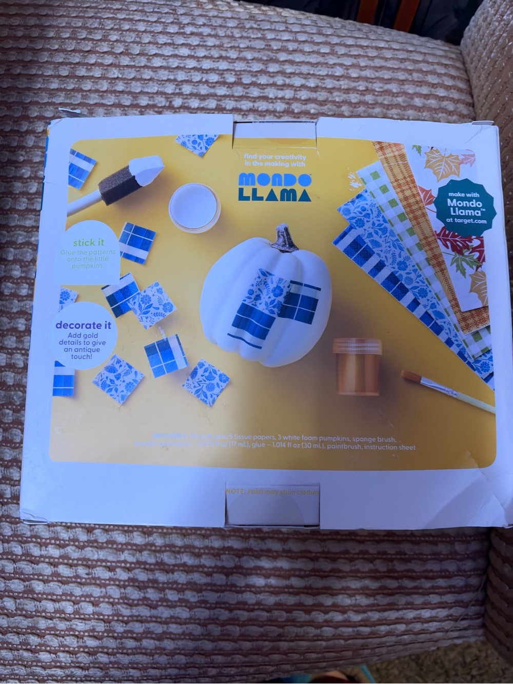 Mondo Llama Blue & White Decorative Mixed Media Pumpkin Kit